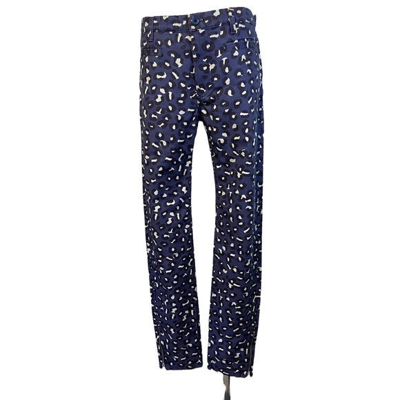 APC Rue Madame Paris 27 XS Cotton Blue Animal Print Straight Leg Jean Ankle Zip - Picture 1 of 12